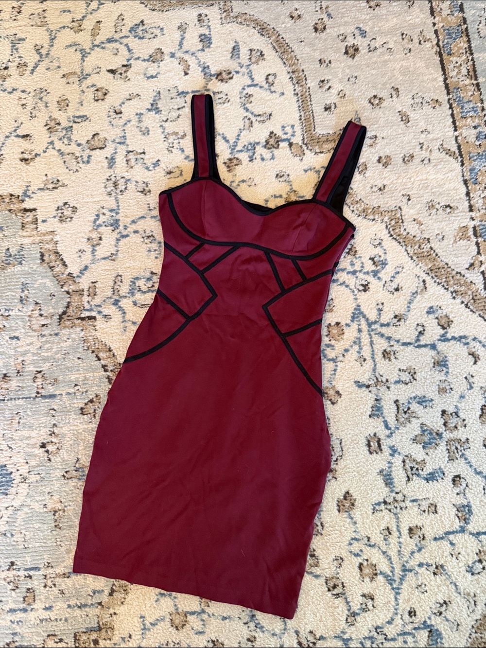 bebe Burgundy and Black Contrast Dress